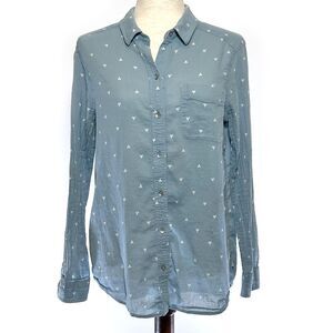 Eddie Bauer Sz LG Blue Gauzy Long Sleeve Classic Fit Button Up Top Women *READ*